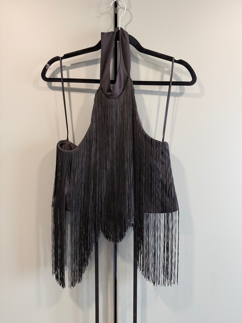 Bershka Fringe Halter Top Tank Black size Extra Large